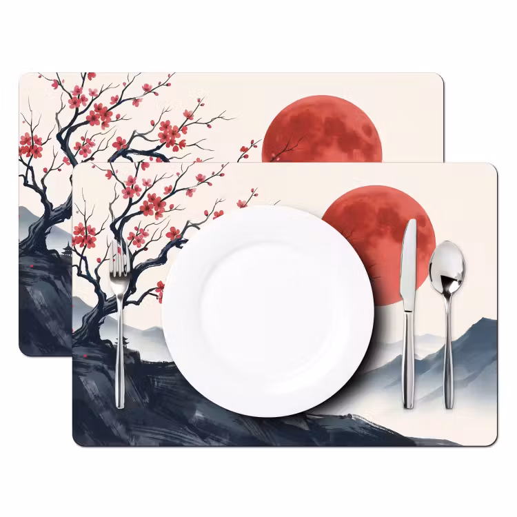 Set de table – 6 pièces - Fleur de cerisier - Orientale - Rouge — 2