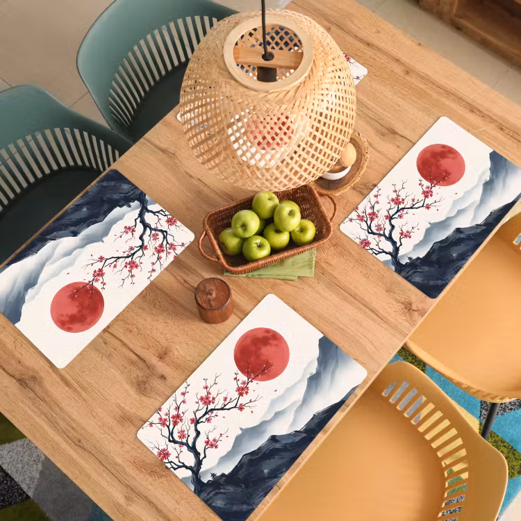 Set de table – 6 pièces - Fleur de cerisier - Orientale - Rouge — 3