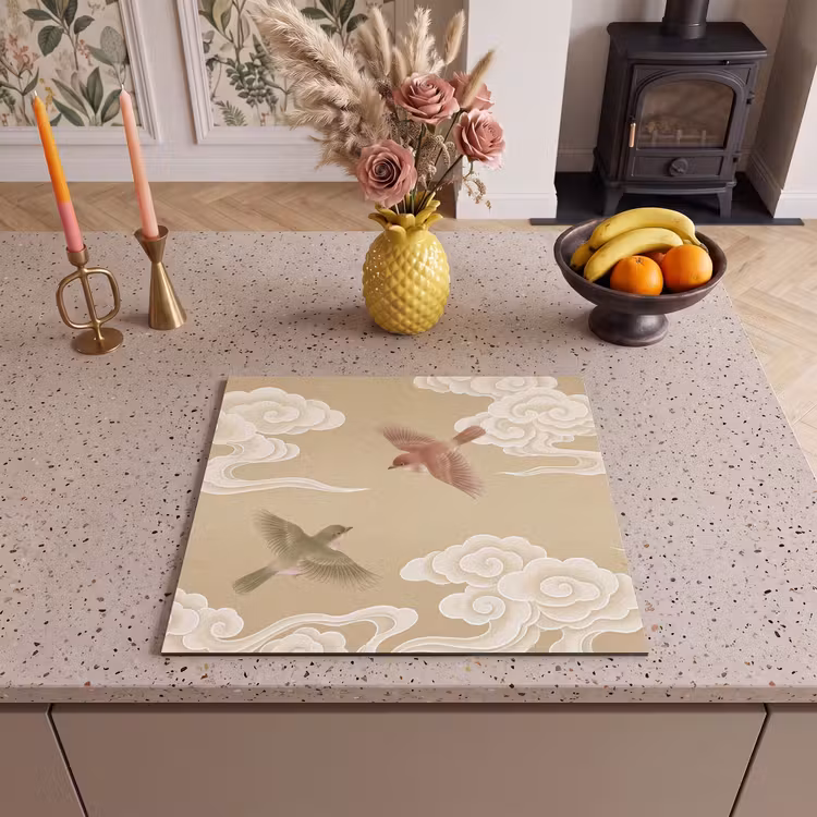 Protection plaque induction - Oiseaux - Mouches - Beige — 3