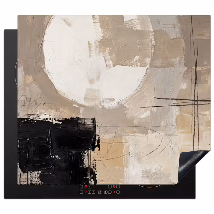 Protection plaque induction - Abstrait - Cercle - Moderne - Beige - Noir - Minimaliste — 1