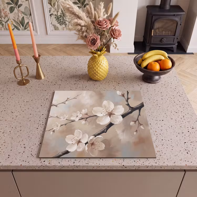 Protection plaque induction - Fleur - Branches - Peinture - Beige - Sereine — 3