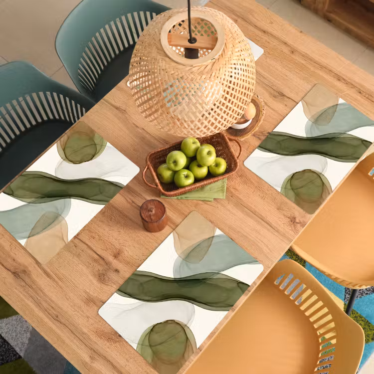 Set de table – 6 pièces - Abstrait - Formes - Moderne - Art - Vert - Marron — 3