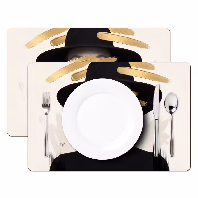 Set de table – 6 pièces - Femme - Portrait - Moderne - Or - Art — 2