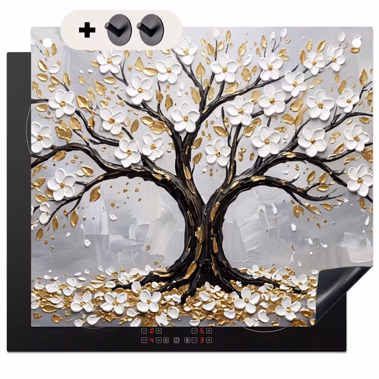 Protection à induction avec crochets - Arbre - Fleurs - Nature - Abstrait - Blanc — 3