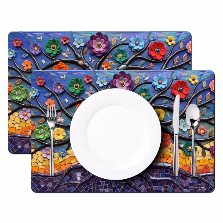 Set de table – 6 pièces - Arbre de vie - Mosaïque - Fleurs - Colorée - Gaie — 2