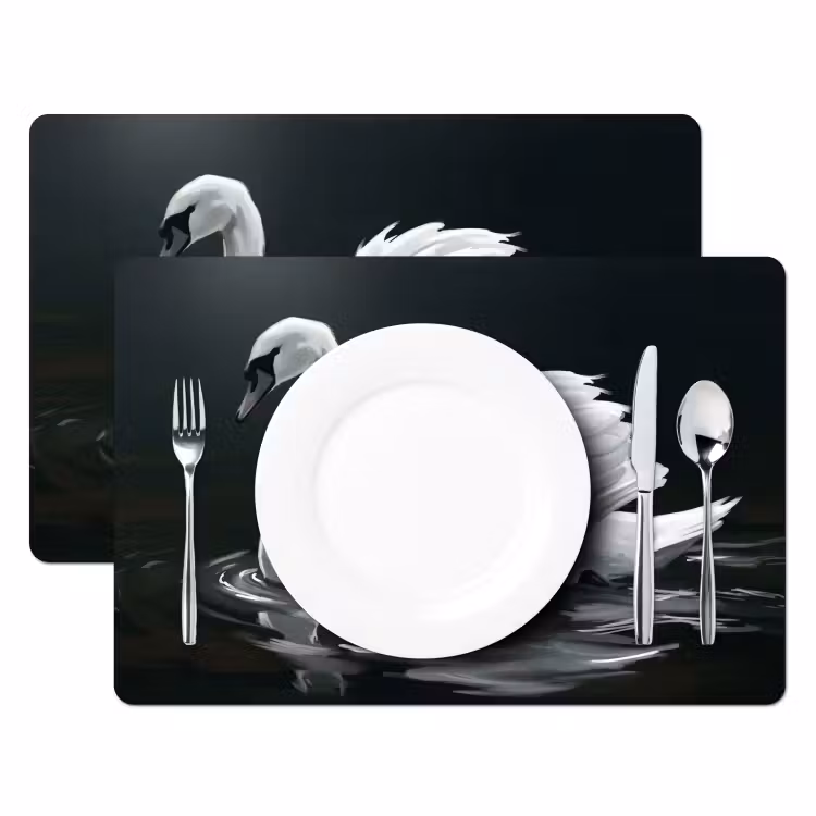 Set de table – 6 pièces - Cygne - Eau - Nature - Réaliste - Blanc — 2