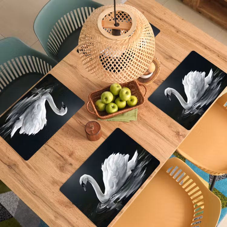 Set de table – 6 pièces - Cygne - Eau - Nature - Réaliste - Blanc — 3
