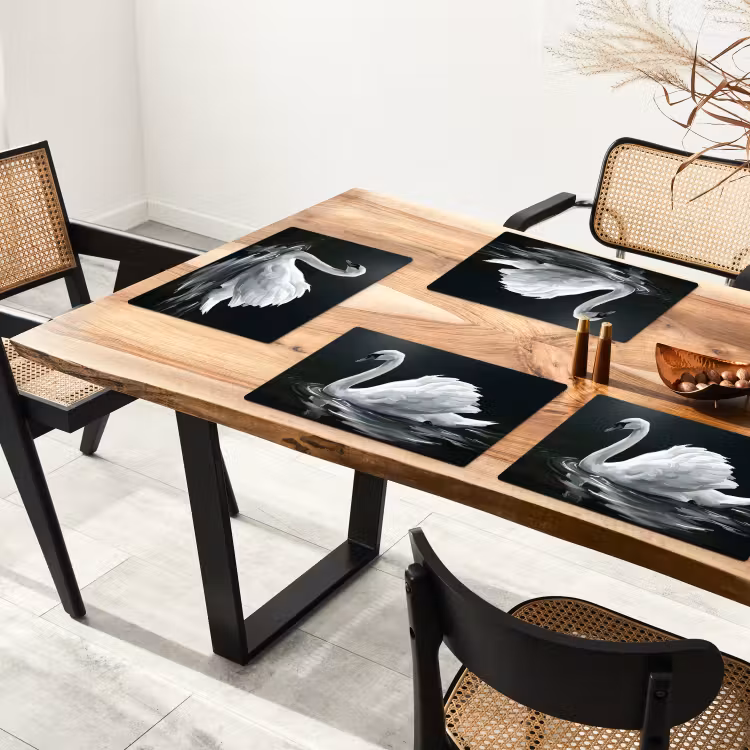 Set de table – 6 pièces - Cygne - Eau - Nature - Réaliste - Blanc — 4