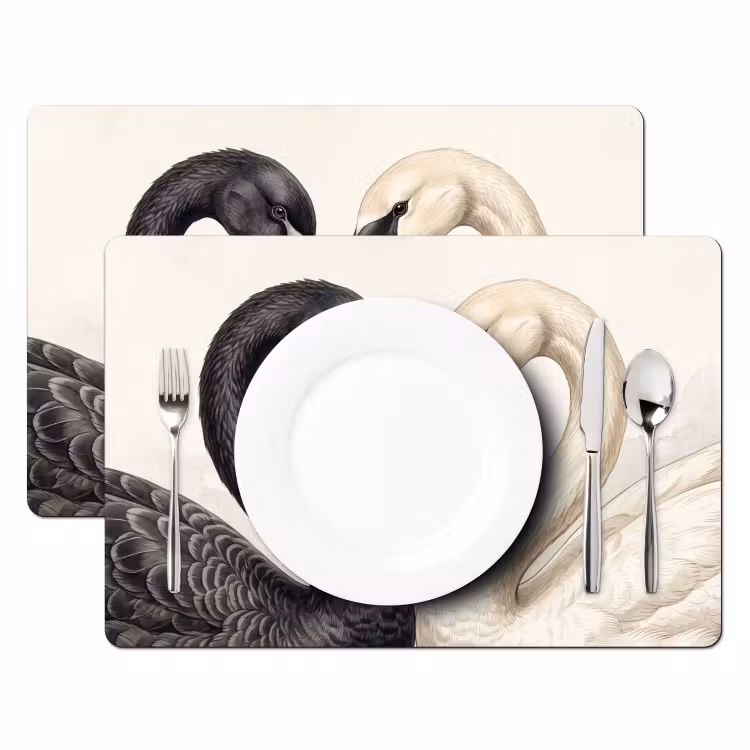 Set de table – 6 pièces - Cygnes - Forme de cœur - Animaux — 2