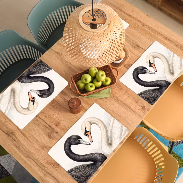 Set de table – 6 pièces - Cygnes - Forme de cœur - Animaux — 3
