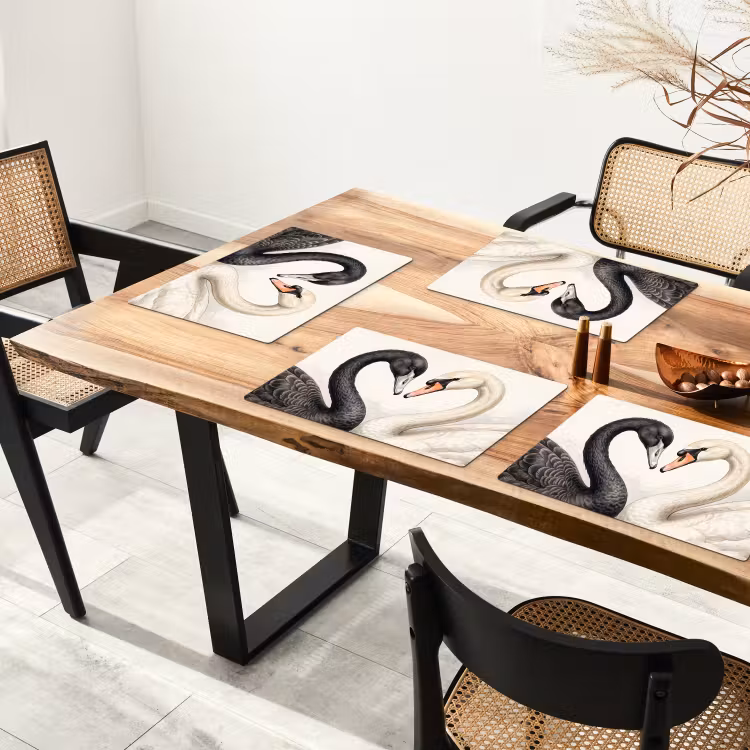 Set de table – 6 pièces - Cygnes - Forme de cœur - Animaux — 4