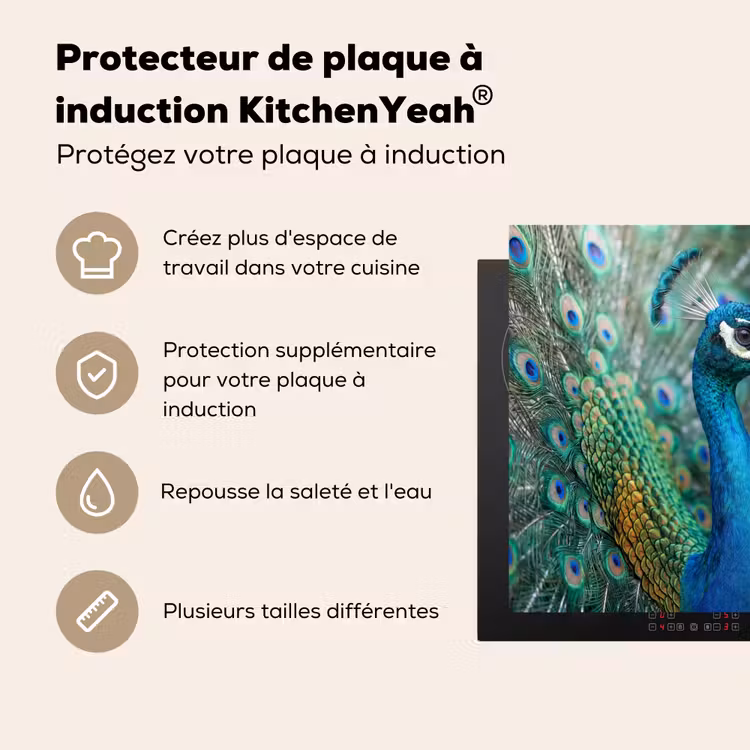 Protection plaque induction - Paon - Plumes - Bleu — 5