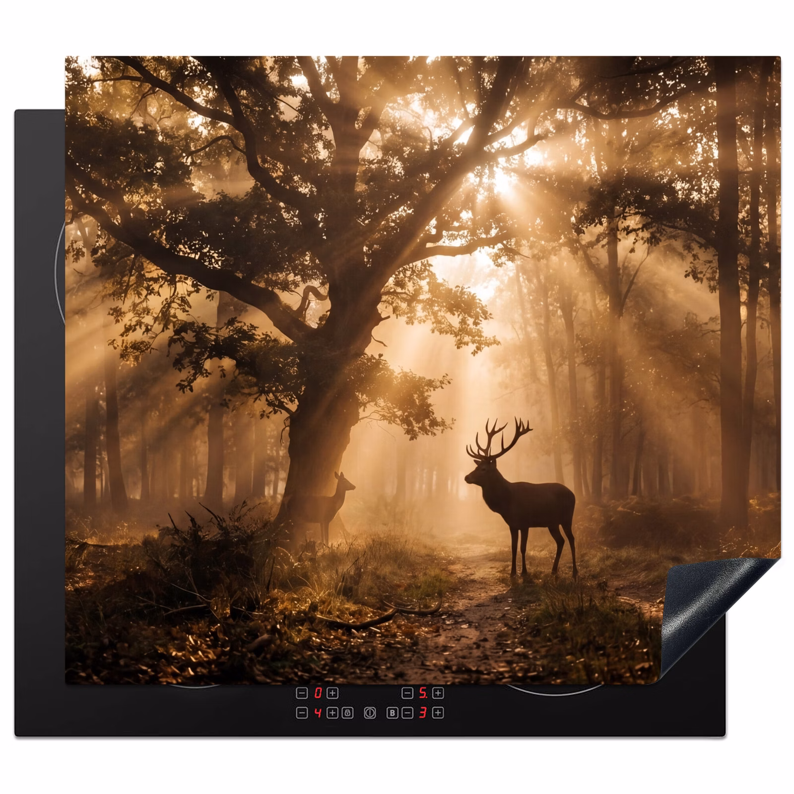Protection plaque induction - Cerf - Forêt - Brumeux - Nature - Or — 1