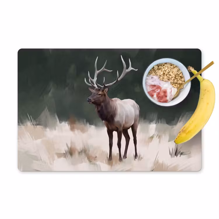 Set de table – 6 pièces - Cerf élaphe - Bois - Peinture - Rustique — 1