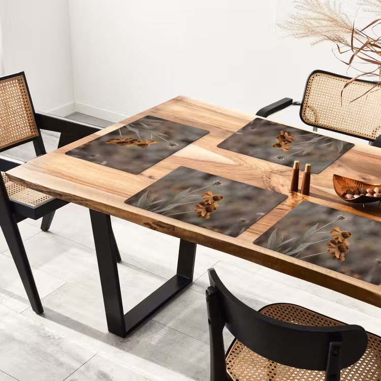 Set de table – 6 pièces - Chapeau de soleil - Fleurs sèches - Jaune - Chaud — 4