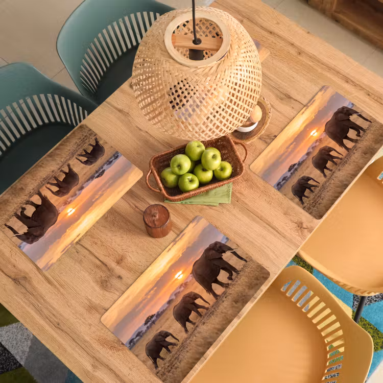 Set de table – 6 pièces - Éléphants - Savane - Coucher de soleil - Afrique - Chaud — 3