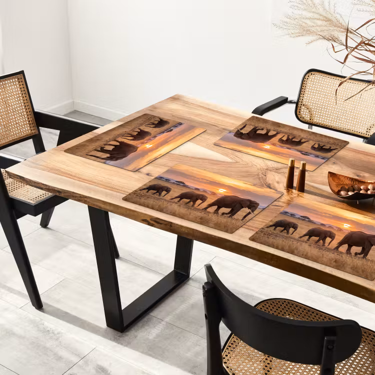 Set de table – 6 pièces - Éléphants - Savane - Coucher de soleil - Afrique - Chaud — 4