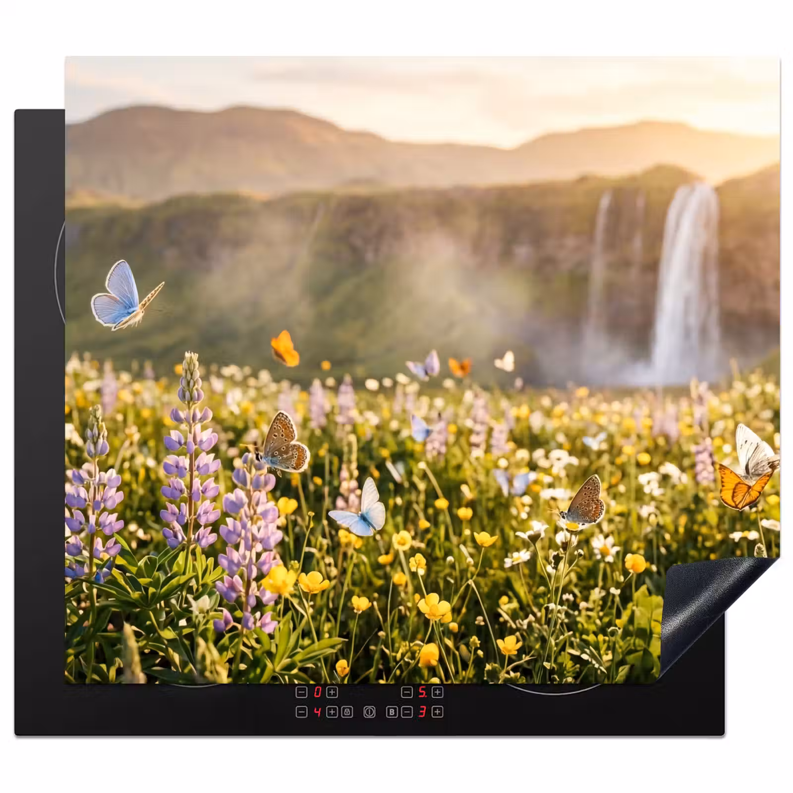 Protection plaque induction - Papillons - Cascade - Champ de fleurs — 1