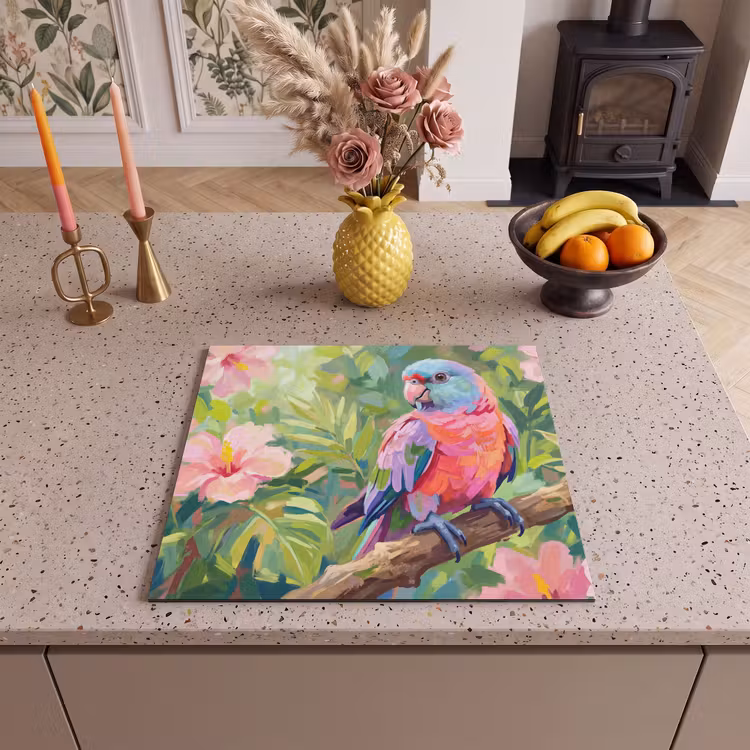 Protection plaque induction - Perroquet - fleurs d'hibiscus - coloré — 3