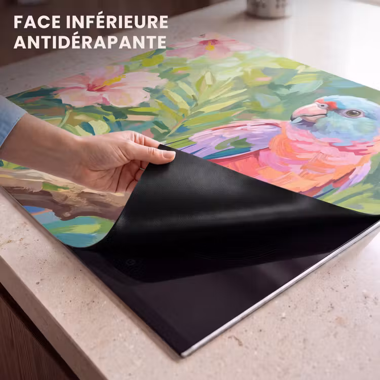 Protection plaque induction - Perroquet - fleurs d'hibiscus - coloré — 7