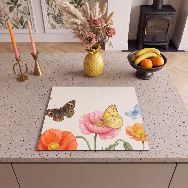 Protection plaque induction - Papillons - Coquelicots - Illustration - Coloré — 3