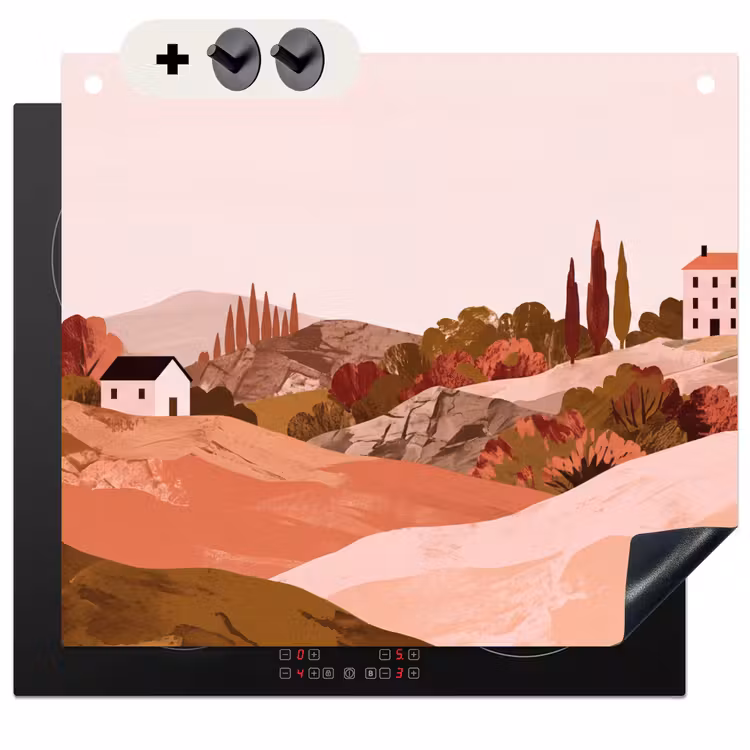 Protection à induction avec crochets - Paysage de colline - Graphique - Terracotta — 3