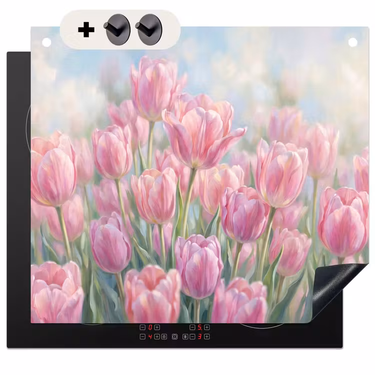 Protection à induction avec crochets - Tulipes - Champ - Printemps - Rose — 3