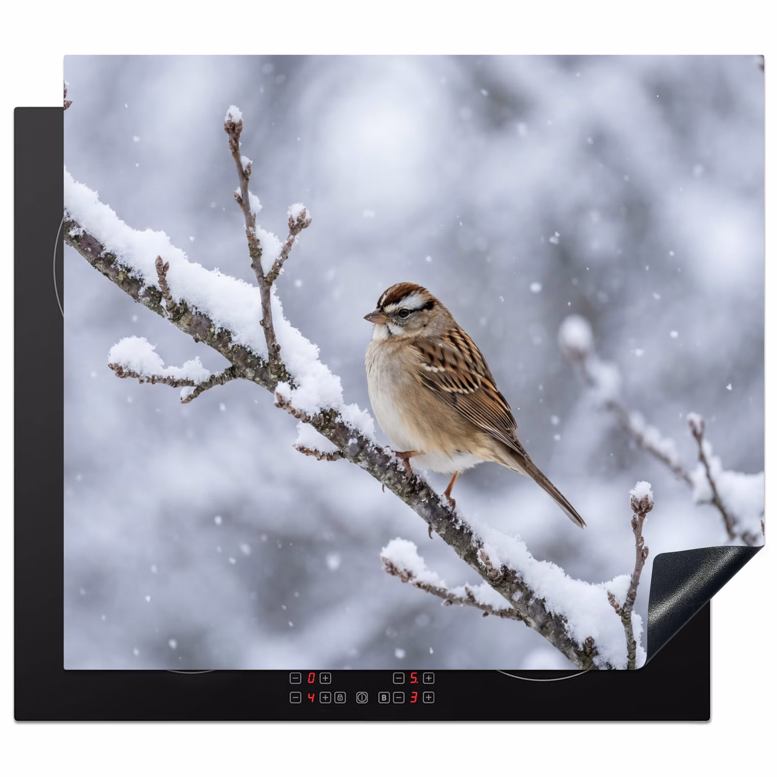 Protection plaque induction - Oiseau - Branche - Neige - Hiver — 1