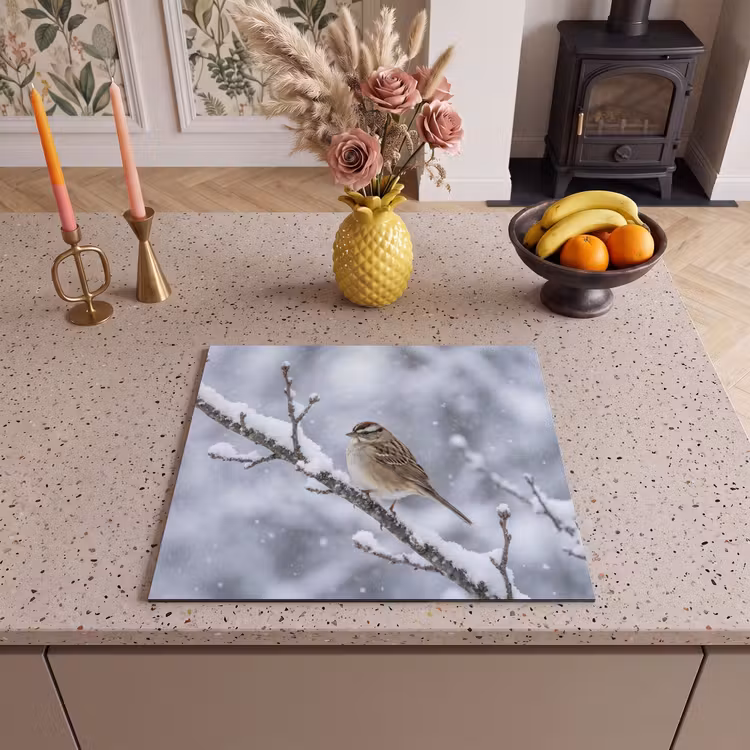 Protection plaque induction - Oiseau - Branche - Neige - Hiver — 3