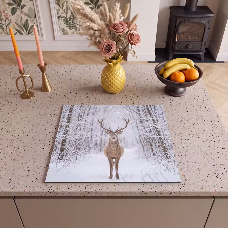 Protection plaque induction - Cerf - Hiver - Forêt - Nature - Blanc — 3