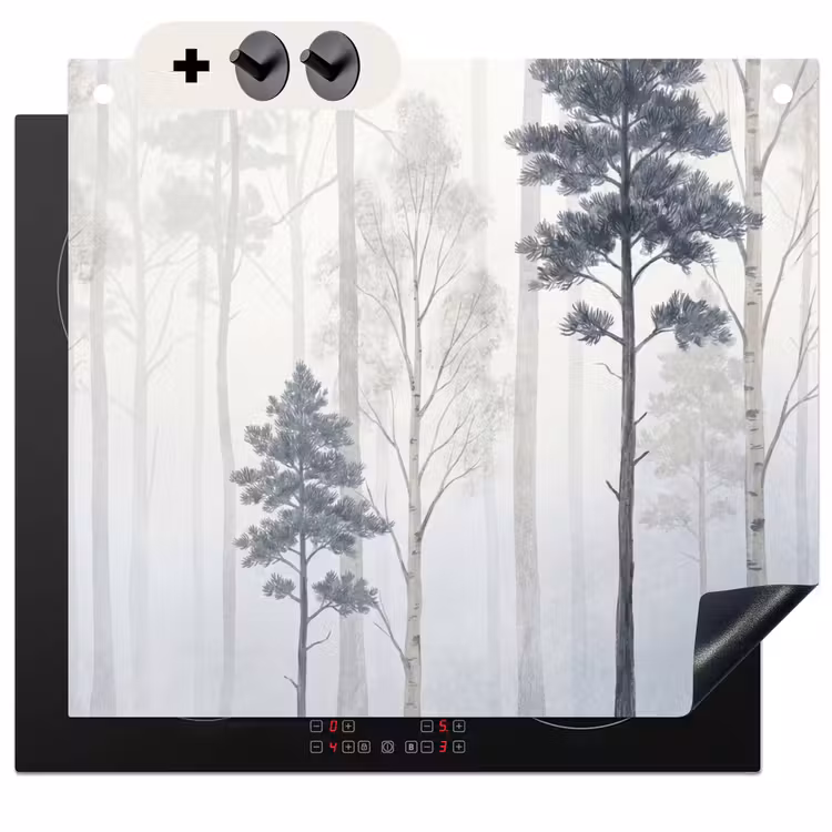 Protection à induction avec crochets - Forêt - Arbres - Brouillard - Nature - Illustration - Gris — 3