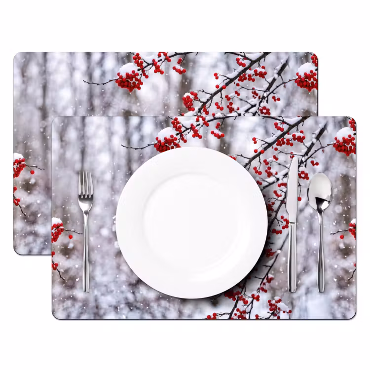 Set de table – 6 pièces - Baies - Branches - Neige - Colorées — 2