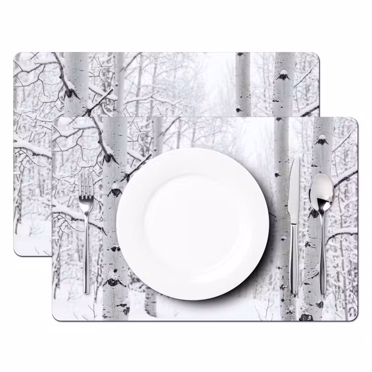 Set de table – 6 pièces - Bouleaux - Neige - Hiver - Forêt - Blanc — 2
