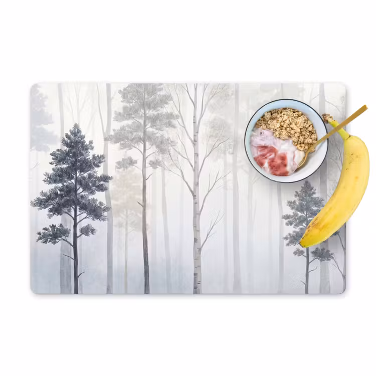 Set de table – 6 pièces - Forêt - Arbres - Brouillard - Nature - Illustration - Gris — 1