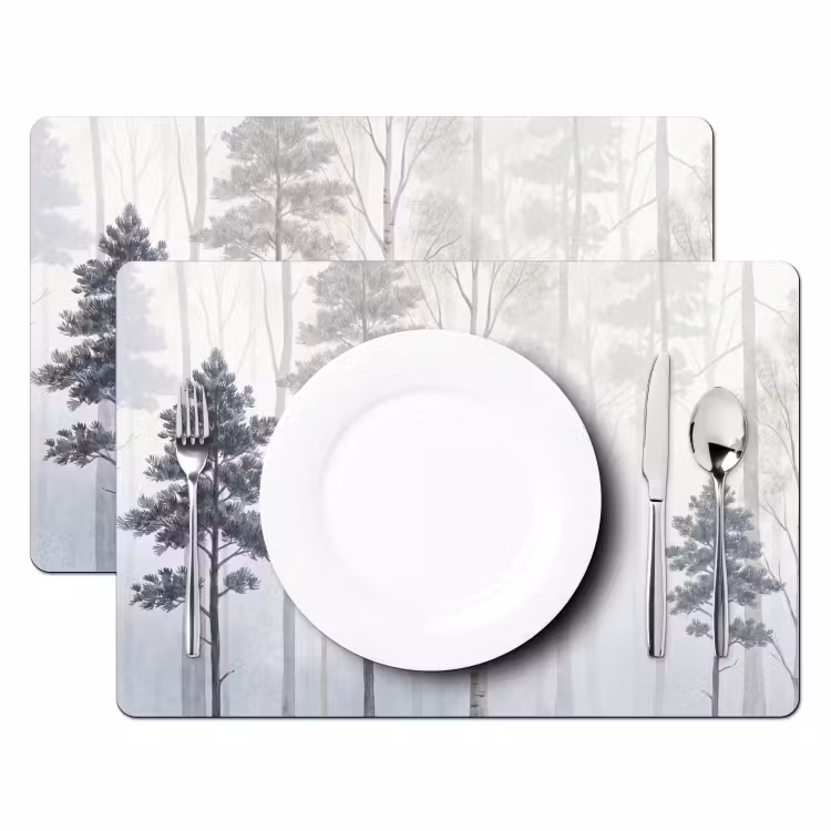Set de table – 6 pièces - Forêt - Arbres - Brouillard - Nature - Illustration - Gris — 2