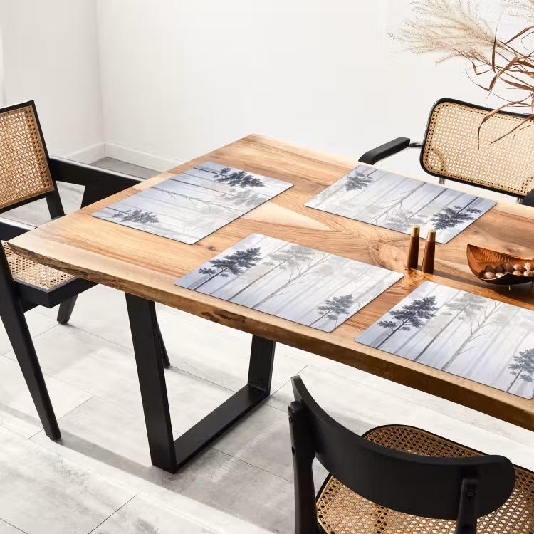 Set de table – 6 pièces - Forêt - Arbres - Brouillard - Nature - Illustration - Gris — 4