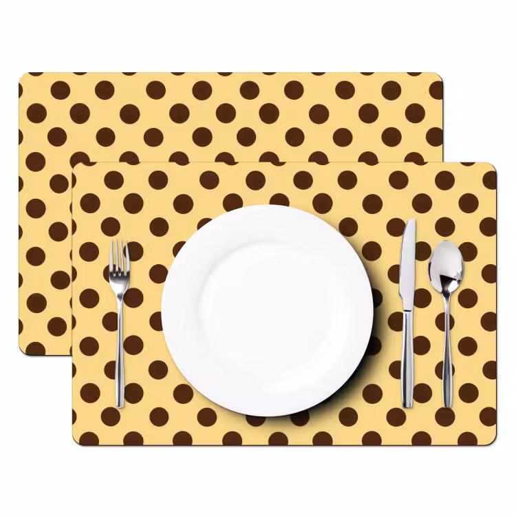 Set de table – 6 pièces - À pois - Pois - Rétro - Jaune - Marron — 2