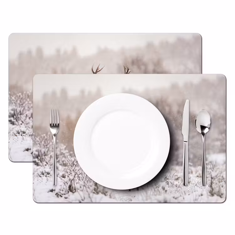 Set de table – 6 pièces - Cerf élaphe - Forêt - Neige - Hiver - Majestueux — 2