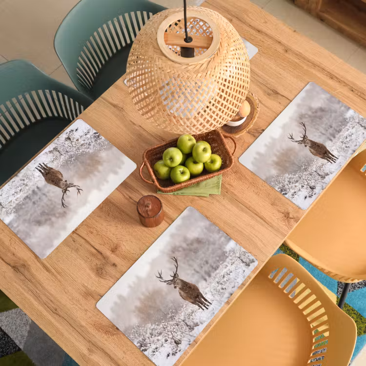 Set de table – 6 pièces - Cerf élaphe - Forêt - Neige - Hiver - Majestueux — 3