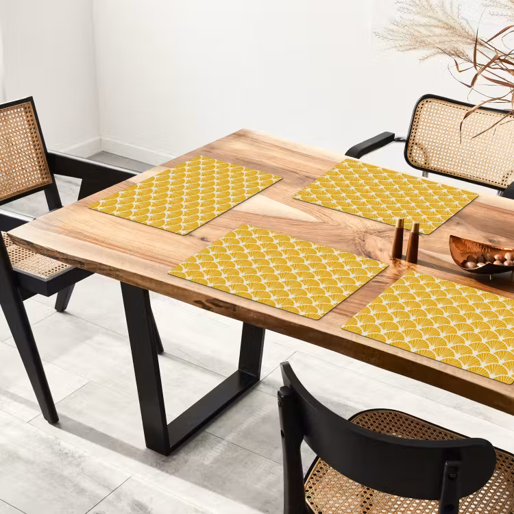 Set de table – 6 pièces - Éventails - Art déco - Rétro - Jaune ocre — 4