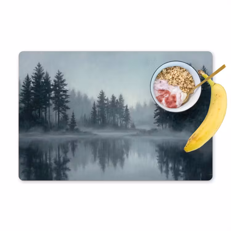 Set de table – 6 pièces - Forêt - Lac - Brouillard - Nature - Gris — 1