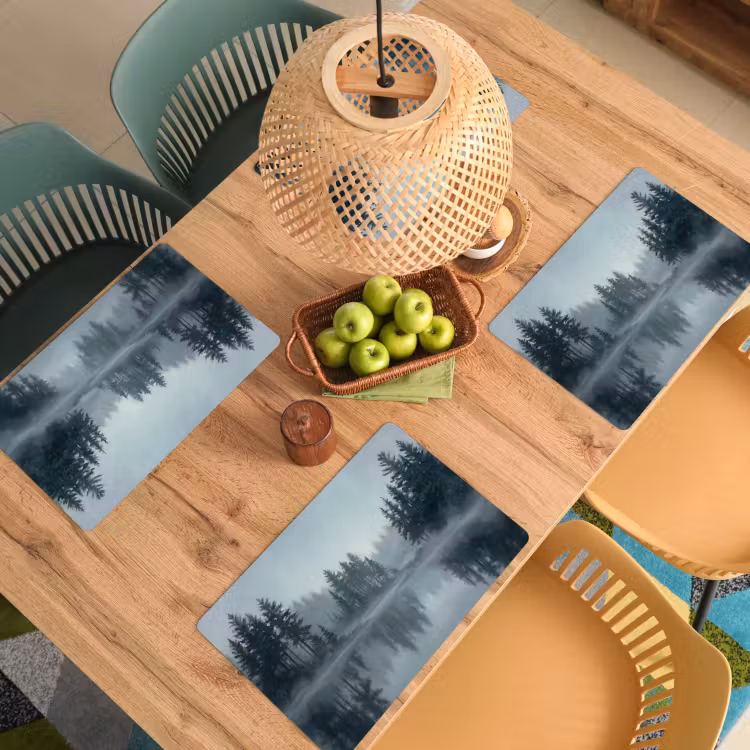 Set de table – 6 pièces - Forêt - Lac - Brouillard - Nature - Gris — 3