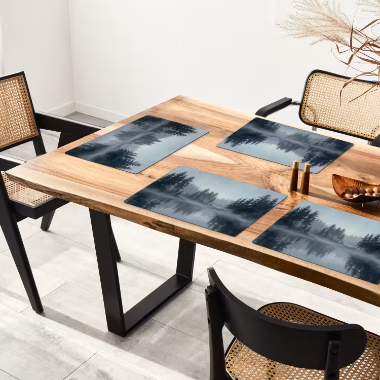 Set de table – 6 pièces - Forêt - Lac - Brouillard - Nature - Gris — 4