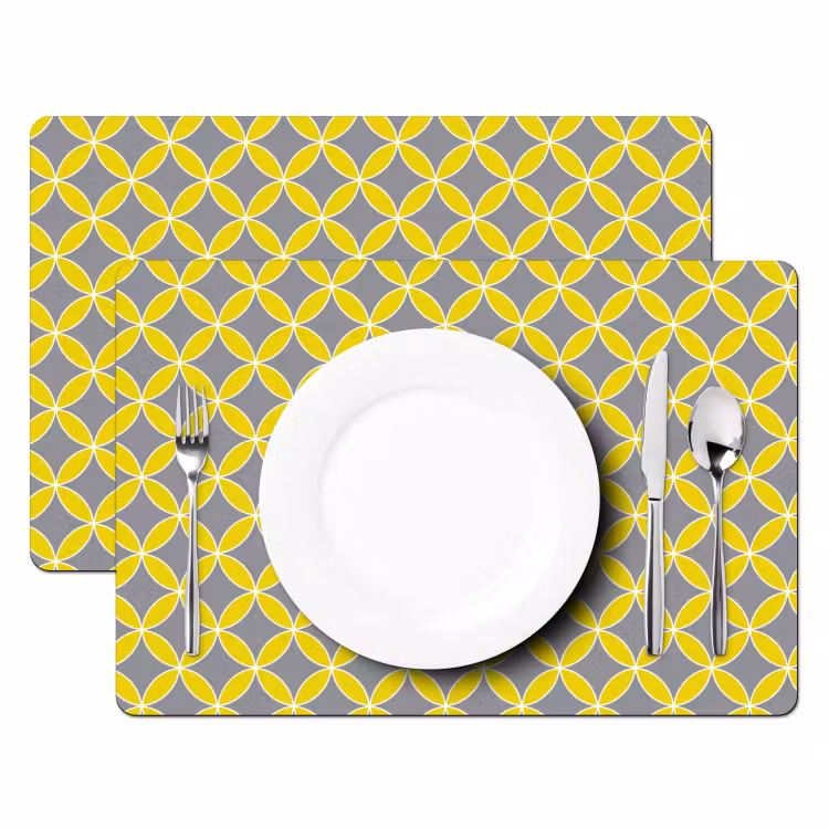 Set de table – 6 pièces - Géométrique - Cercles - Moderne - Gris - Jaune — 2