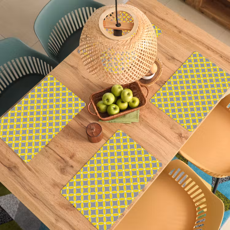 Set de table – 6 pièces - Géométrique - Cercles - Moderne - Gris - Jaune — 3