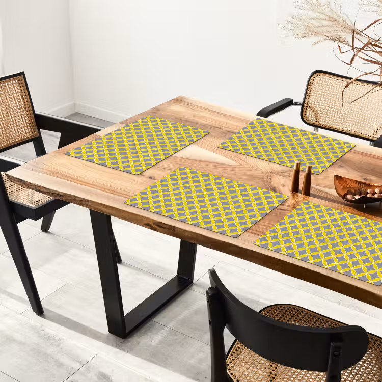 Set de table – 6 pièces - Géométrique - Cercles - Moderne - Gris - Jaune — 4