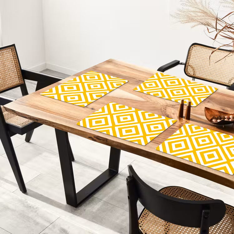 Set de table – 6 pièces - Géométrique - Lignes - Moderne - Jaune - Blanc — 4