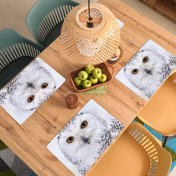 Set de table – 6 pièces - Harfang des neiges - Oeil - Faune et flore - Blanc — 3