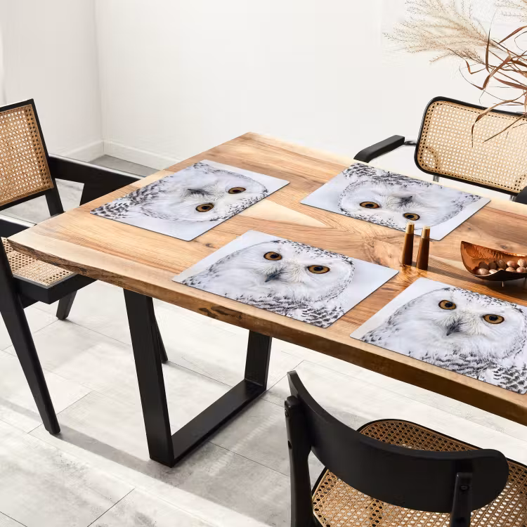 Set de table – 6 pièces - Harfang des neiges - Oeil - Faune et flore - Blanc — 4