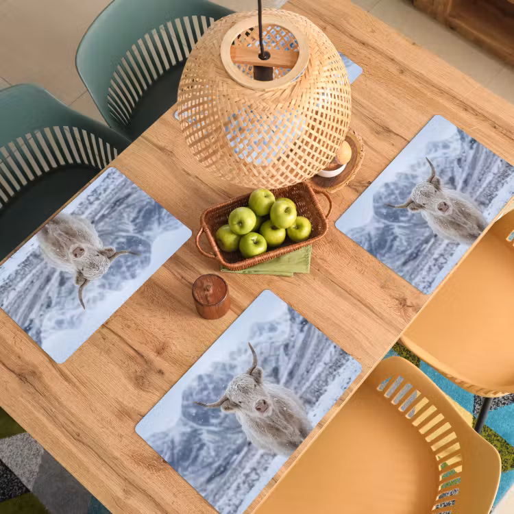 Set de table – 6 pièces - Highlander écossais - Neige - Montagnes - Hiver — 3